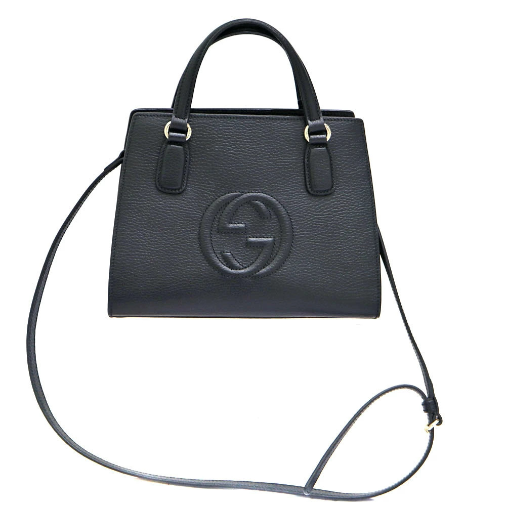 Gucci Soho Interlocking GG Shoulder Bag Handbag Black Leather